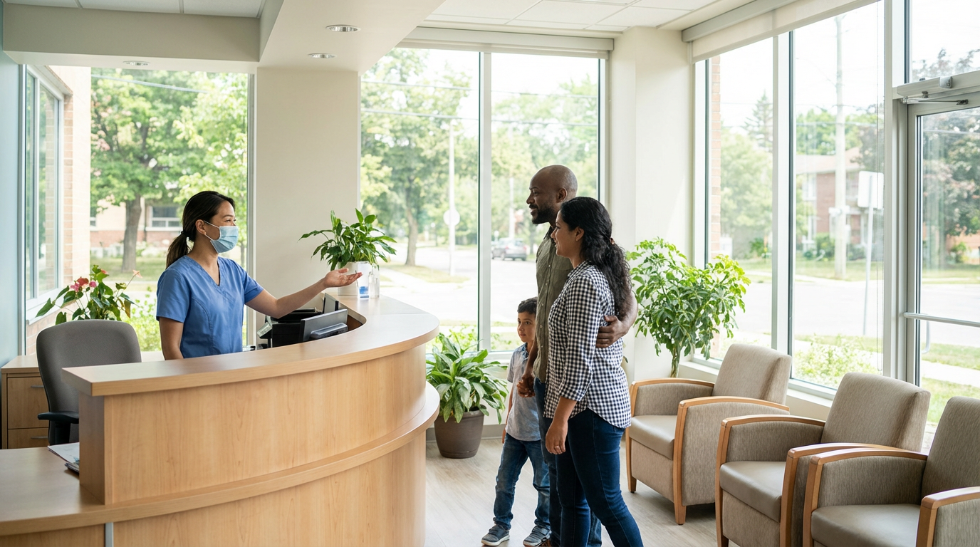 A Canadian healthcare professional explaining the system to a new resident
